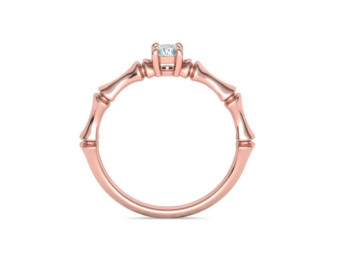 SWR-006-Bamboo Style Solitaire Ring-8 Bamboo Style Solitaire Ring in Sterling Silver 925