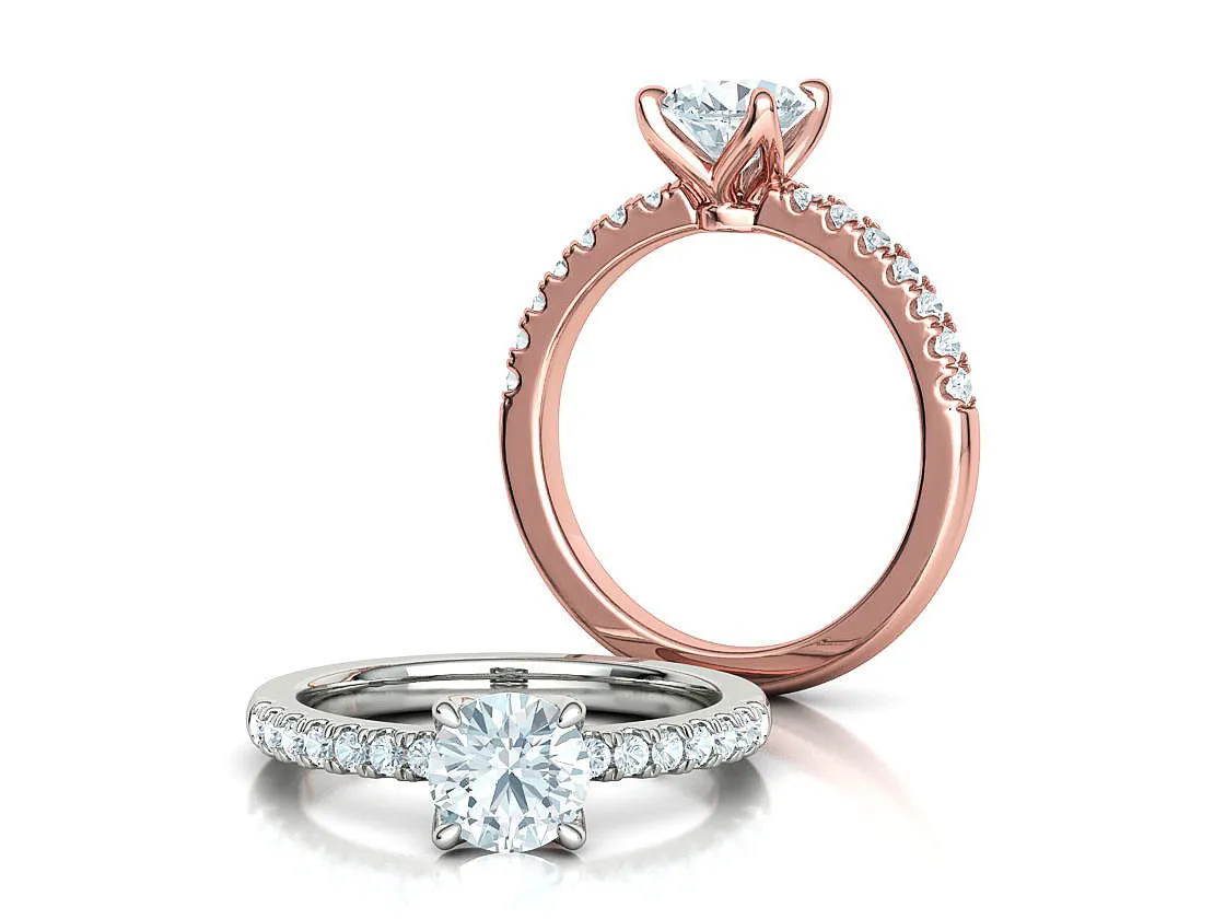 High-polished Pavé Halo Solitaire Ring with a central solitaire diamond and pavé-set diamonds, symbolizing luxury and elegance, perfect for any occasion.
