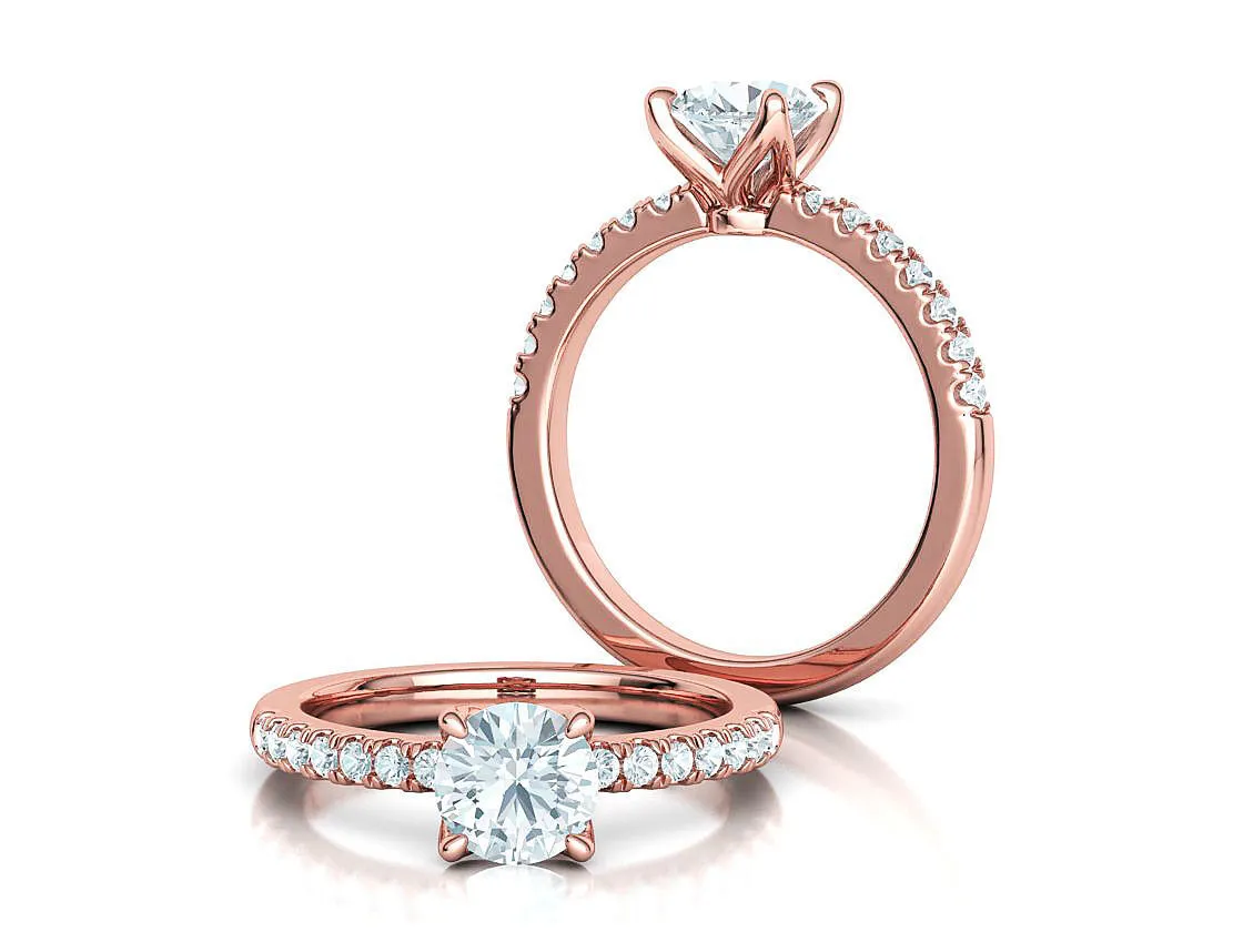High-polished Pavé Halo Solitaire Ring with a central solitaire diamond and pavé-set diamonds, symbolizing luxury and elegance, perfect for any occasion.