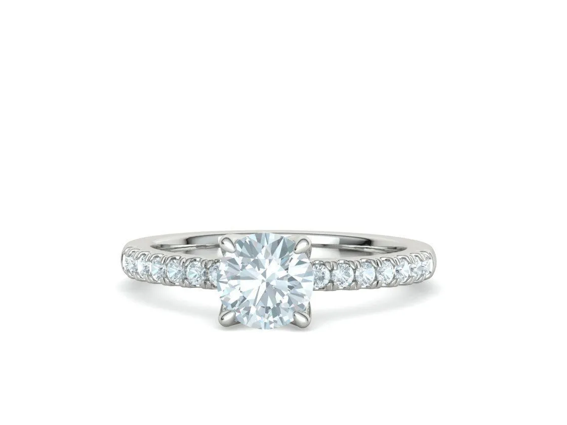 High-polished Pavé Halo Solitaire Ring with a central solitaire diamond and pavé-set diamonds, symbolizing luxury and elegance, perfect for any occasion.