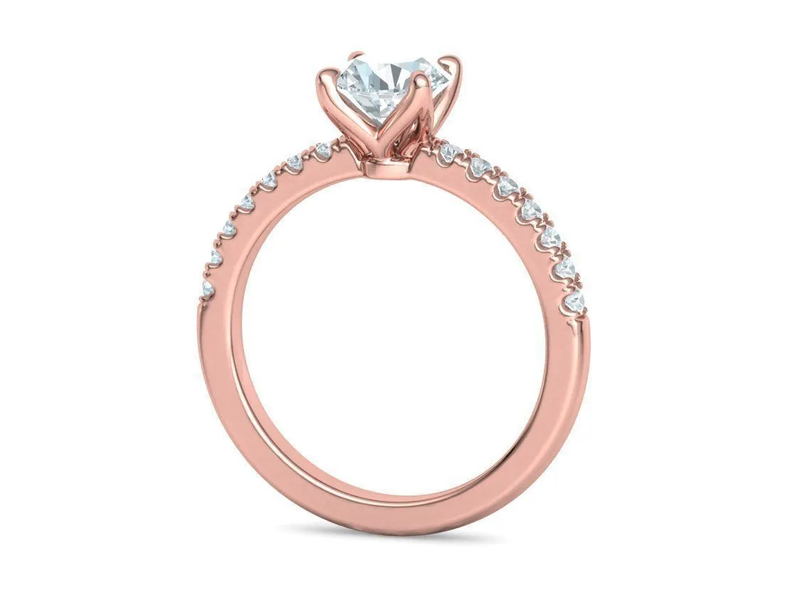 High-polished Pavé Halo Solitaire Ring with a central solitaire diamond and pavé-set diamonds, symbolizing luxury and elegance, perfect for any occasion.