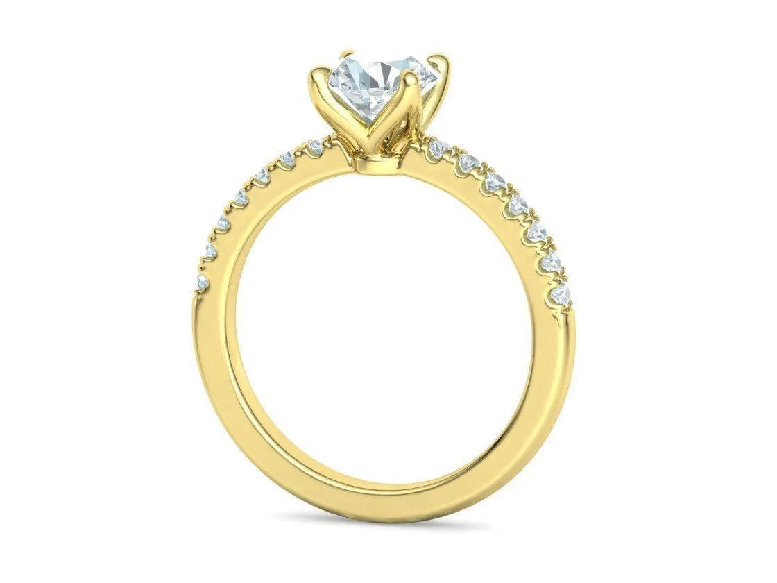 High-polished Pavé Halo Solitaire Ring with a central solitaire diamond and pavé-set diamonds, symbolizing luxury and elegance, perfect for any occasion.