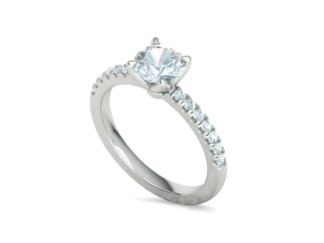 High-polished Pavé Halo Solitaire Ring with a central solitaire diamond and pavé-set diamonds, symbolizing luxury and elegance, perfect for any occasion.