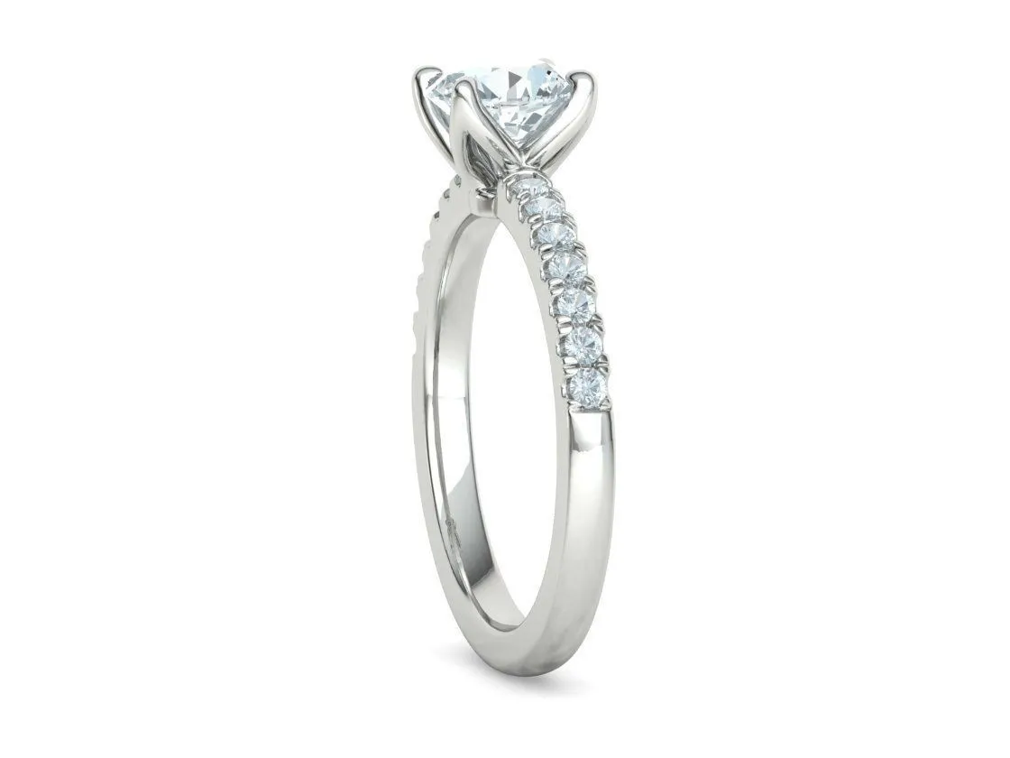 High-polished Pavé Halo Solitaire Ring with a central solitaire diamond and pavé-set diamonds, symbolizing luxury and elegance, perfect for any occasion.