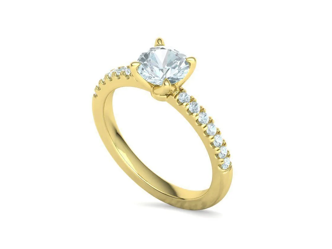 High-polished Pavé Halo Solitaire Ring with a central solitaire diamond and pavé-set diamonds, symbolizing luxury and elegance, perfect for any occasion.