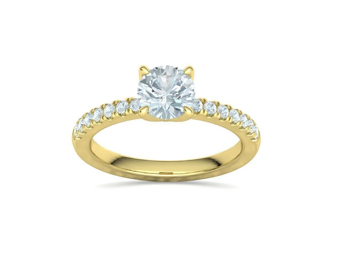 High-polished Pavé Halo Solitaire Ring with a central solitaire diamond and pavé-set diamonds, symbolizing luxury and elegance, perfect for any occasion.