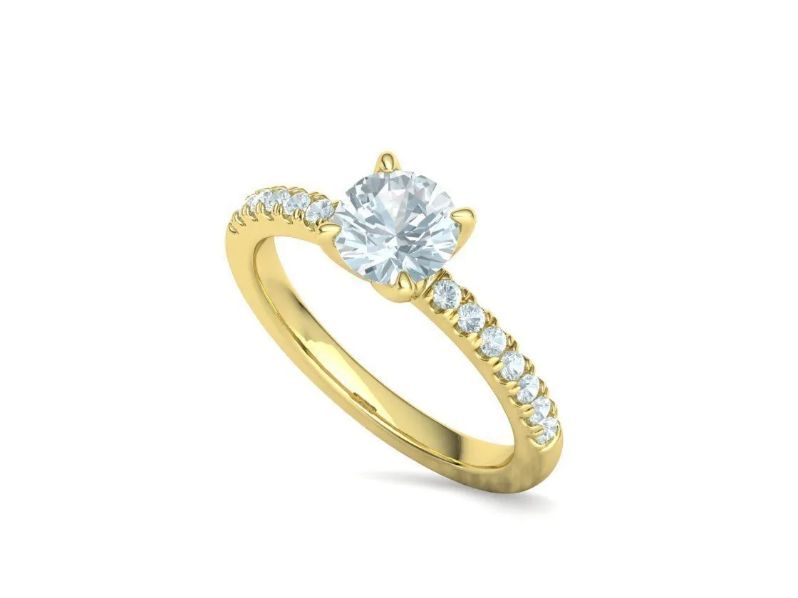 High-polished Pavé Halo Solitaire Ring with a central solitaire diamond and pavé-set diamonds, symbolizing luxury and elegance, perfect for any occasion.