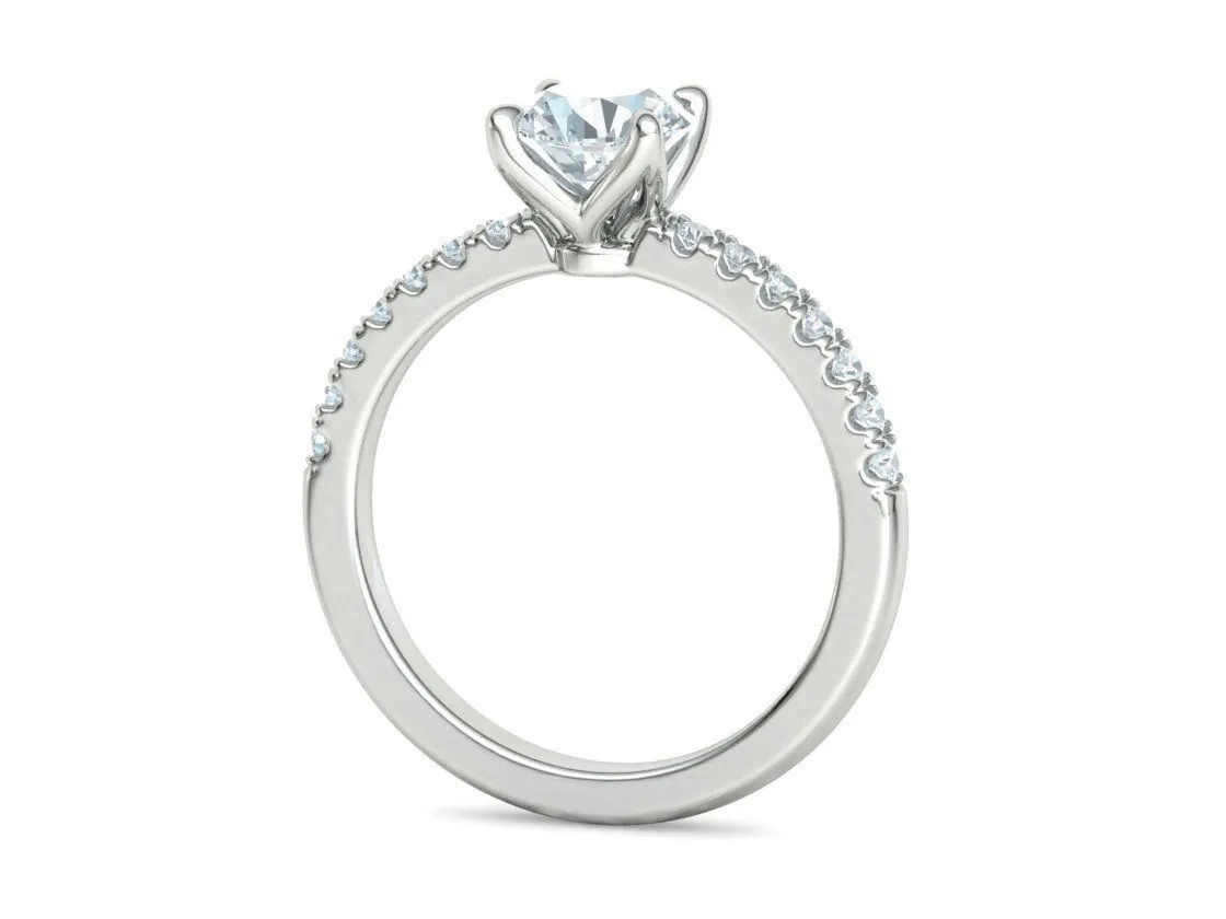 High-polished Pavé Halo Solitaire Ring with a central solitaire diamond and pavé-set diamonds, symbolizing luxury and elegance, perfect for any occasion.