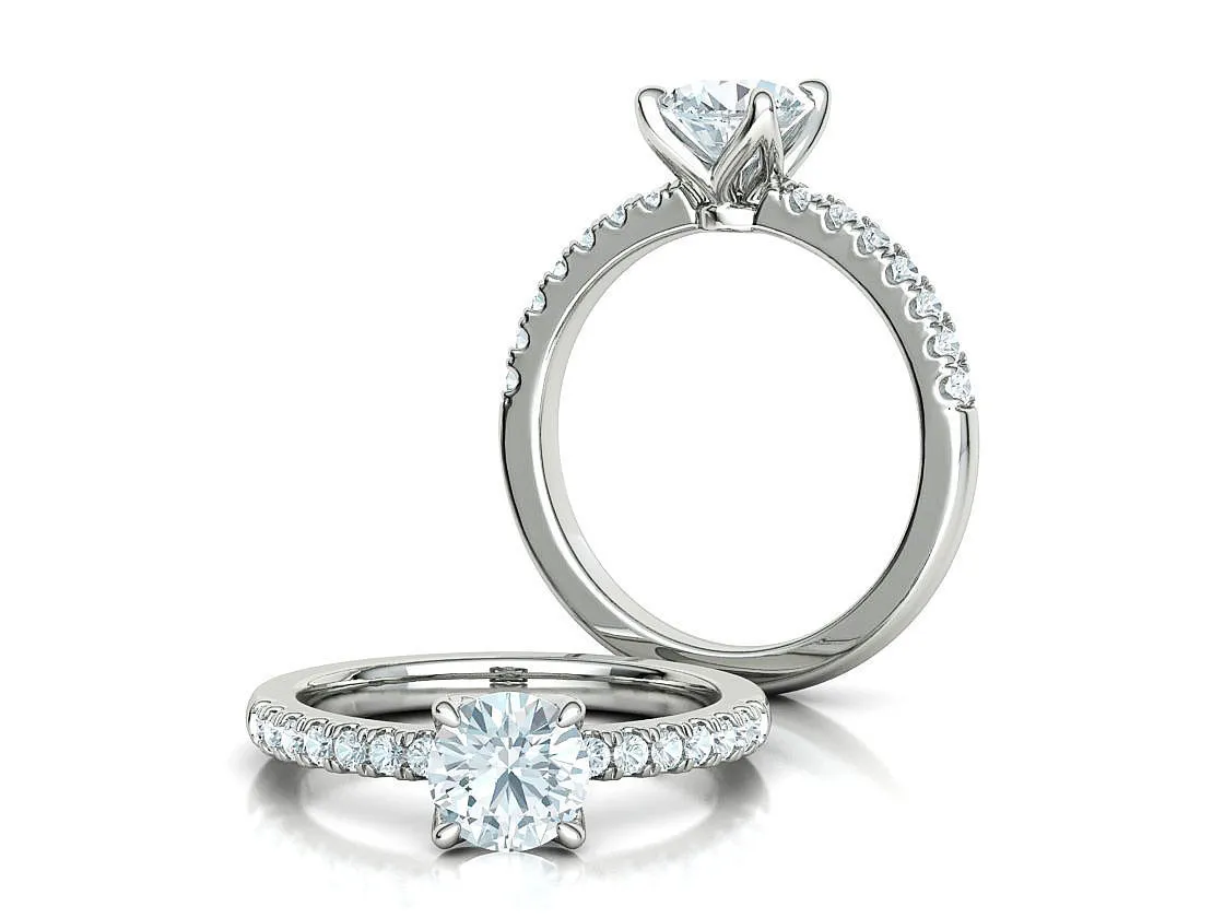 High-polished Pavé Halo Solitaire Ring with a central solitaire diamond and pavé-set diamonds, symbolizing luxury and elegance, perfect for any occasion.