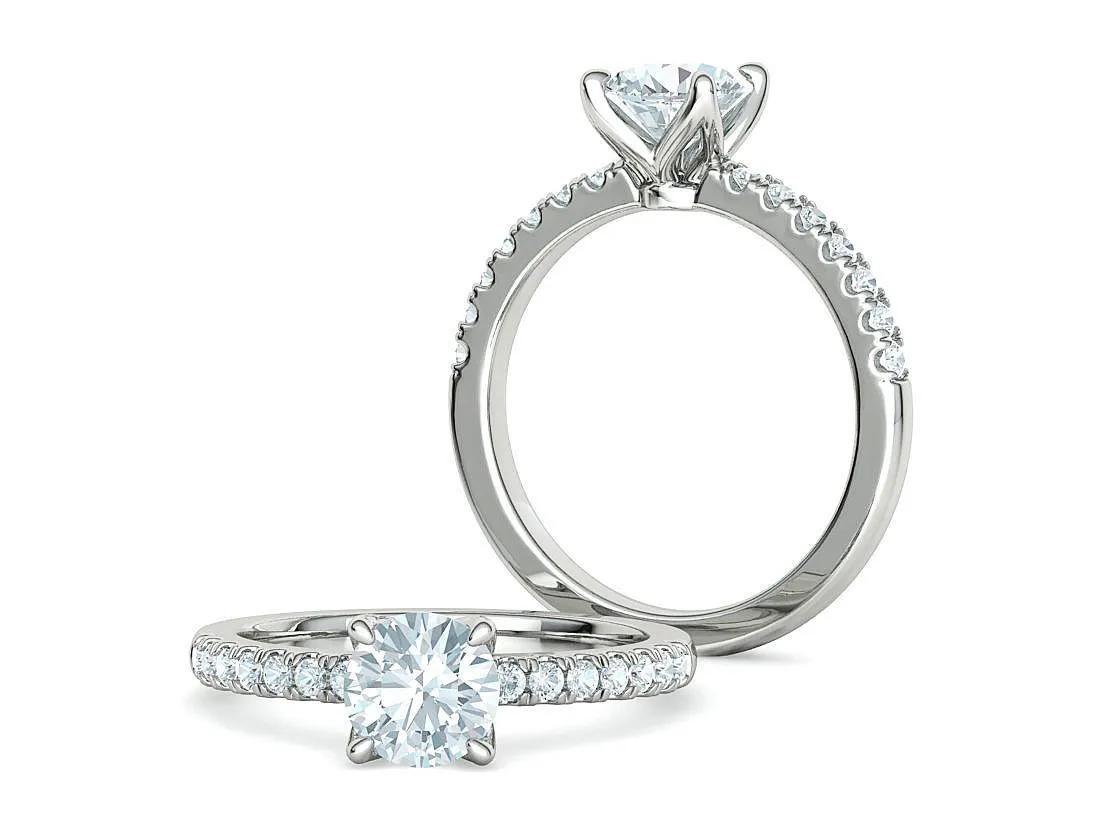 High-polished Pavé Halo Solitaire Ring with a central solitaire diamond and pavé-set diamonds, symbolizing luxury and elegance, perfect for any occasion.