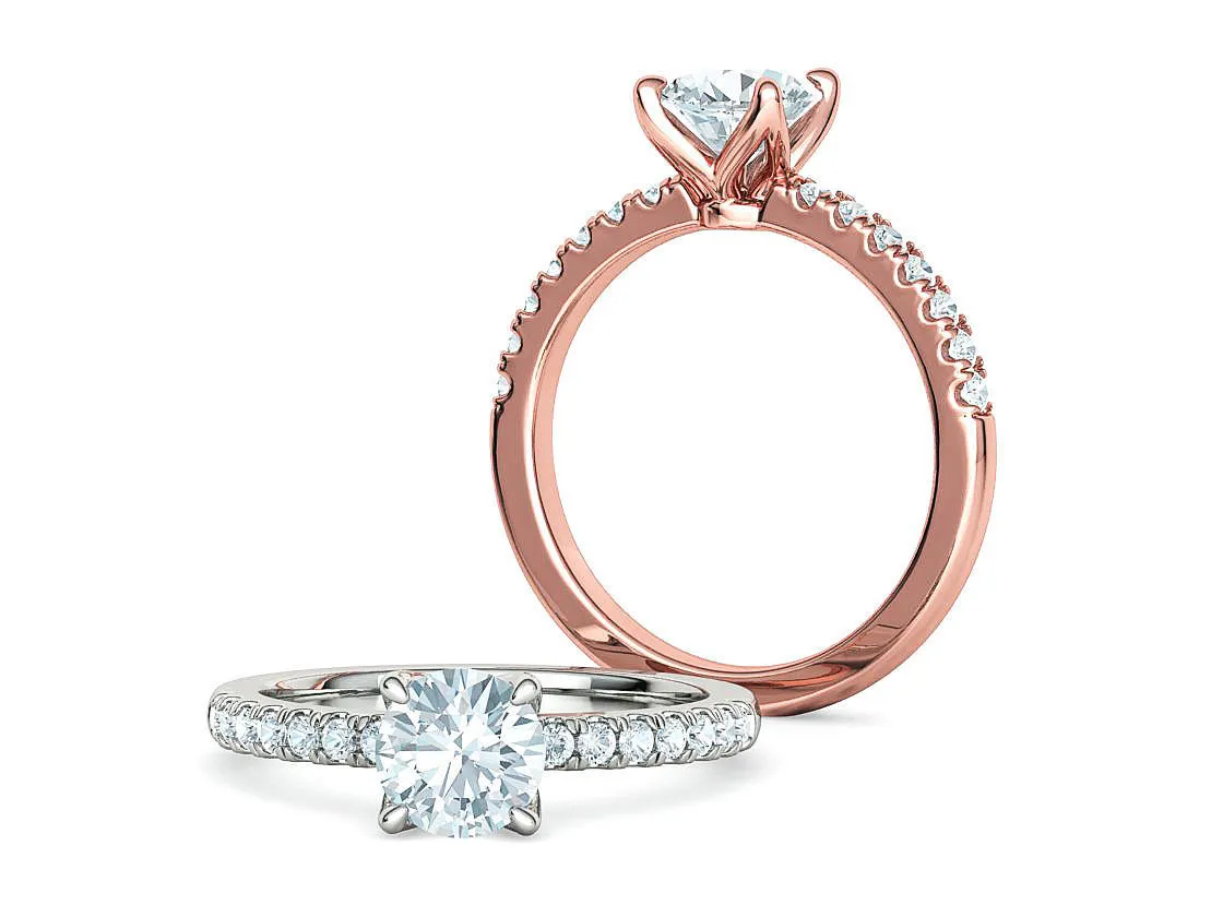 High-polished Pavé Halo Solitaire Ring with a central solitaire diamond and pavé-set diamonds, symbolizing luxury and elegance, perfect for any occasion.