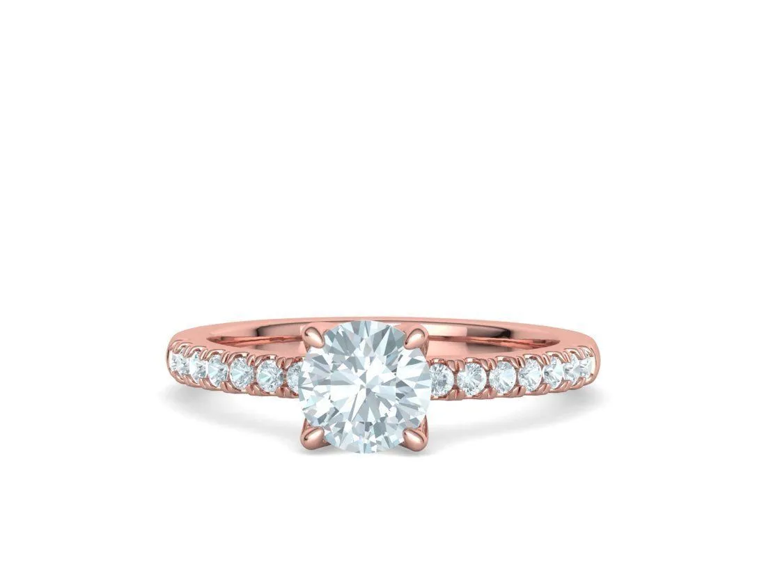 High-polished Pavé Halo Solitaire Ring with a central solitaire diamond and pavé-set diamonds, symbolizing luxury and elegance, perfect for any occasion.