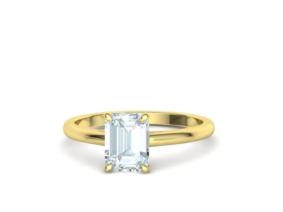 High-polished Emerald Cut Solitaire Ring with an 8x6mm emerald cut solitaire diamond, symbolizing luxury and elegance, perfect for any occasion.