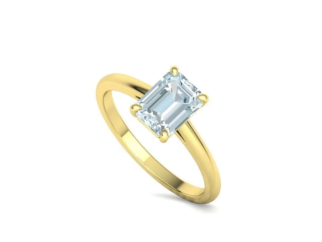 High-polished Emerald Cut Solitaire Ring with an 8x6mm emerald cut solitaire diamond, symbolizing luxury and elegance, perfect for any occasion.