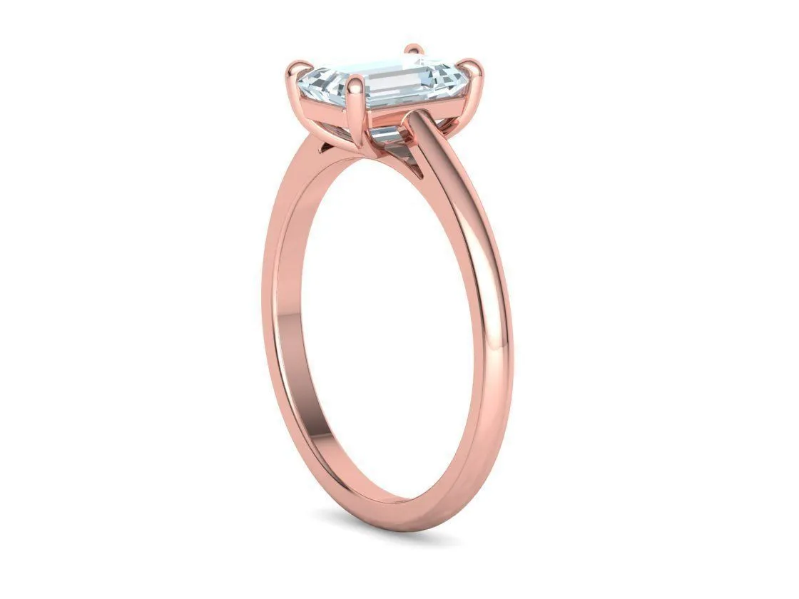 High-polished Emerald Cut Solitaire Ring with an 8x6mm emerald cut solitaire diamond, symbolizing luxury and elegance, perfect for any occasion.