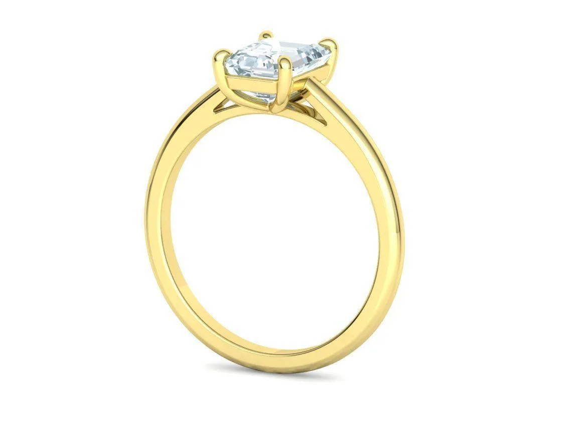 High-polished Emerald Cut Solitaire Ring with an 8x6mm emerald cut solitaire diamond, symbolizing luxury and elegance, perfect for any occasion.