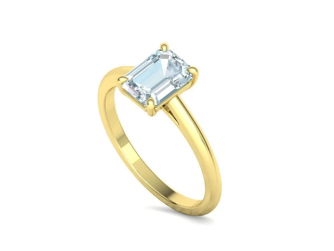 High-polished Emerald Cut Solitaire Ring with an 8x6mm emerald cut solitaire diamond, symbolizing luxury and elegance, perfect for any occasion.
