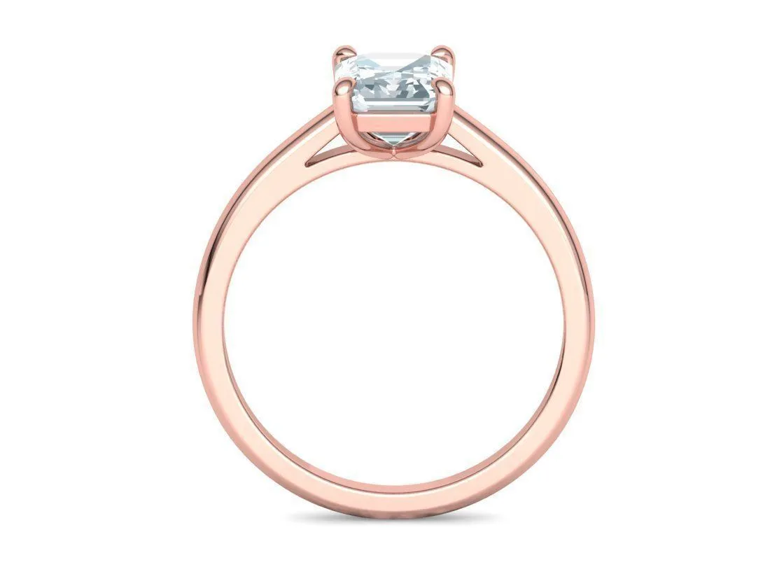 High-polished Emerald Cut Solitaire Ring with an 8x6mm emerald cut solitaire diamond, symbolizing luxury and elegance, perfect for any occasion.