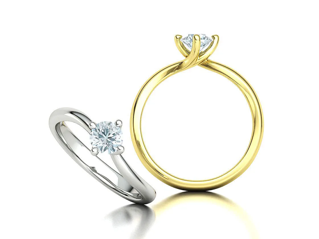 High-polished Crossed Band Solitaire Ring with a brilliant diamond, symbolizing modern elegance and sophistication, perfect for any occasion.