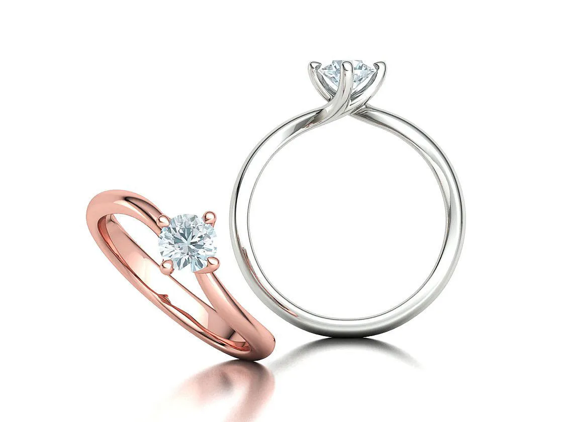 High-polished Crossed Band Solitaire Ring with a brilliant diamond, symbolizing modern elegance and sophistication, perfect for any occasion.