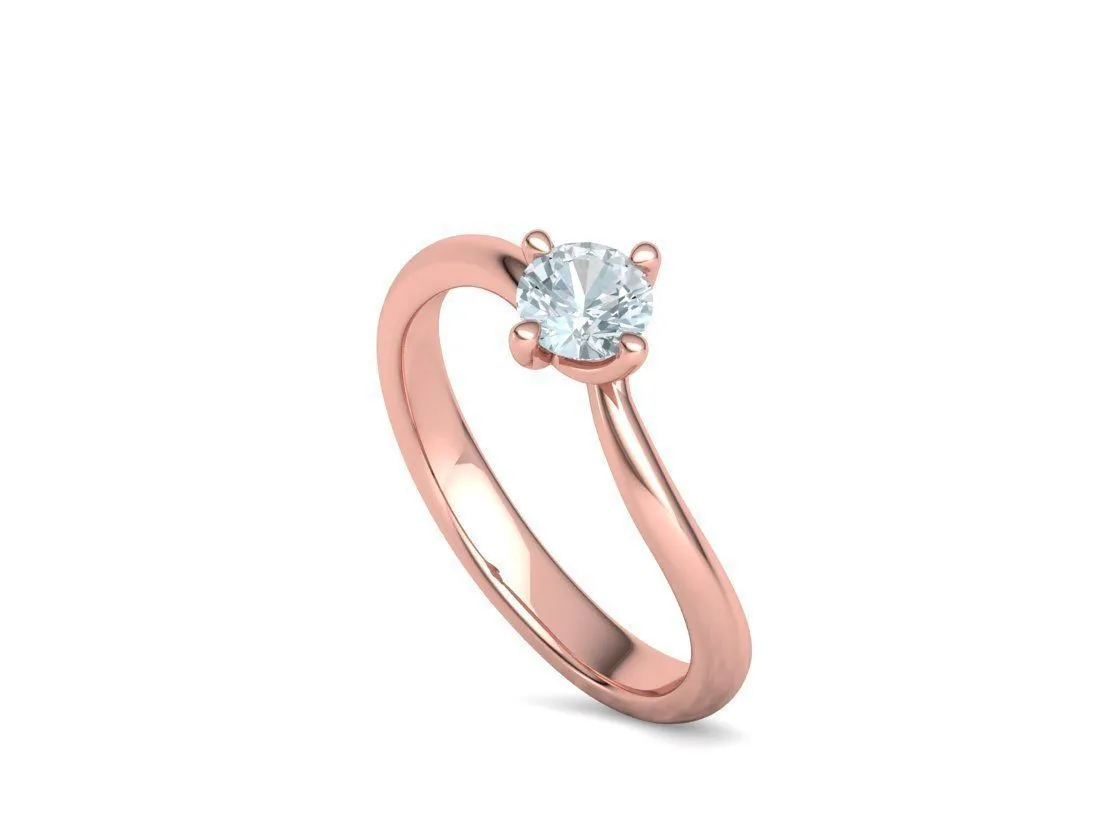 High-polished Crossed Band Solitaire Ring with a brilliant diamond, symbolizing modern elegance and sophistication, perfect for any occasion.