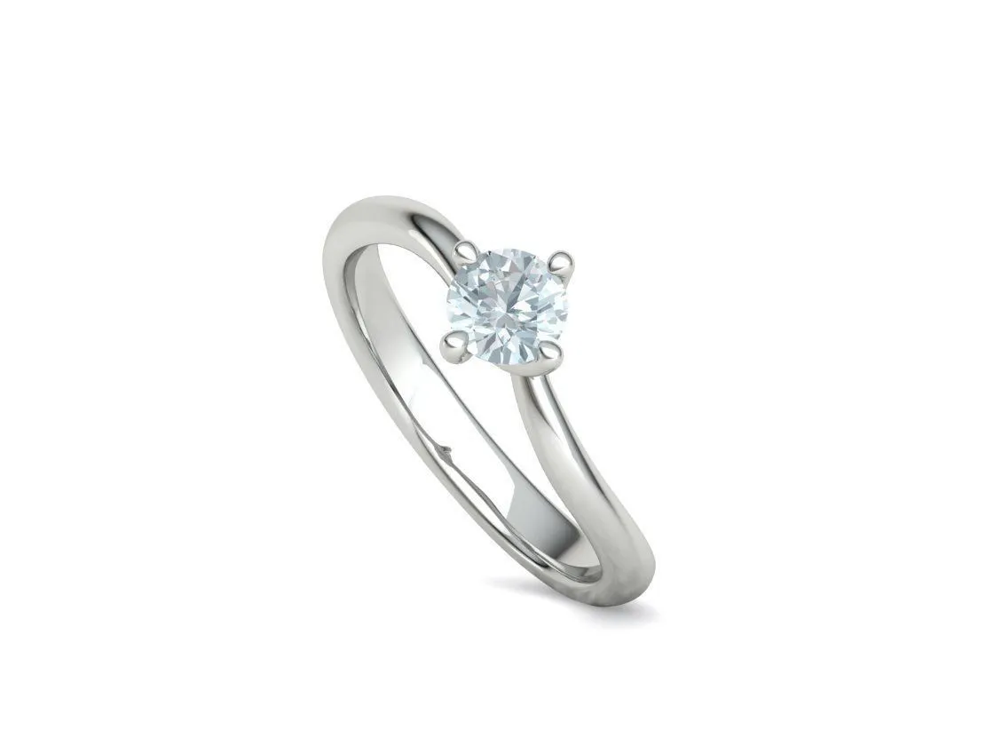 High-polished Crossed Band Solitaire Ring with a brilliant diamond, symbolizing modern elegance and sophistication, perfect for any occasion.