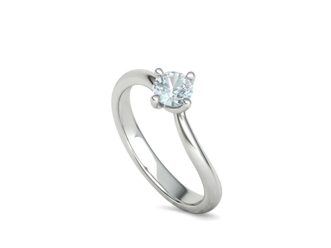 High-polished Crossed Band Solitaire Ring with a brilliant diamond, symbolizing modern elegance and sophistication, perfect for any occasion.
