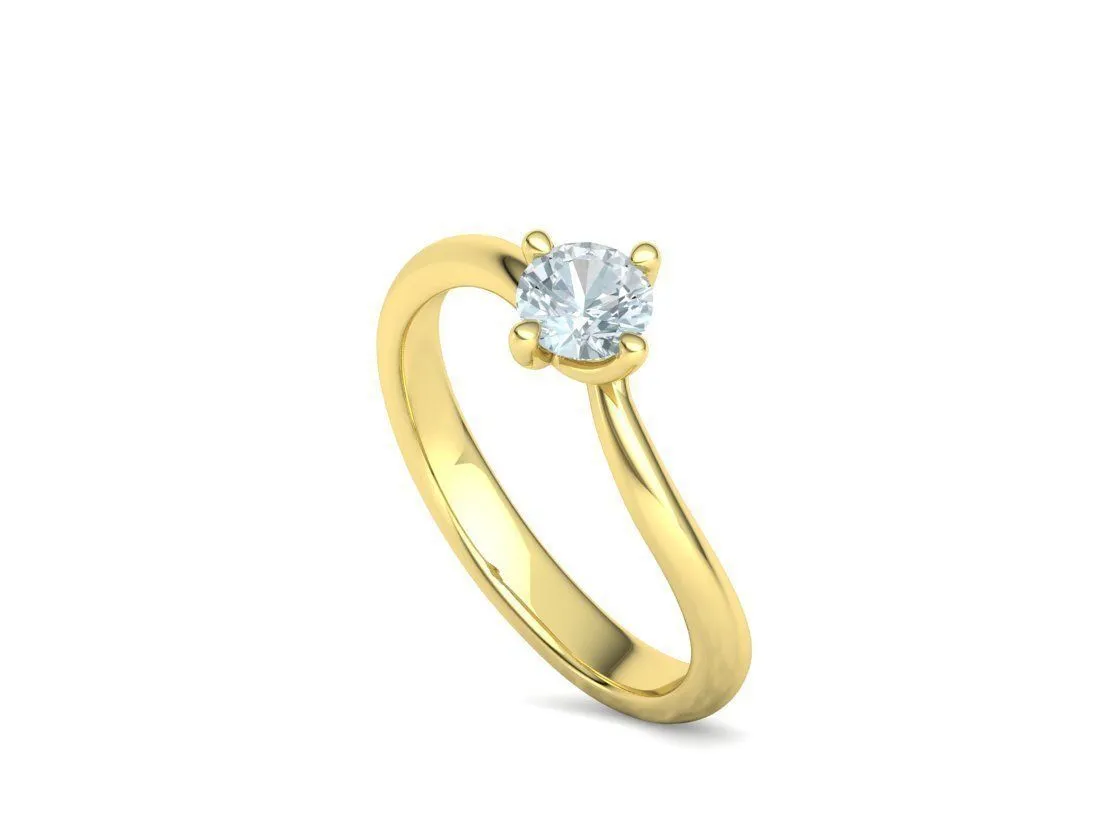 High-polished Crossed Band Solitaire Ring with a brilliant diamond, symbolizing modern elegance and sophistication, perfect for any occasion.
