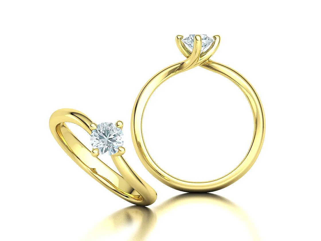 High-polished Crossed Band Solitaire Ring with a brilliant diamond, symbolizing modern elegance and sophistication, perfect for any occasion.