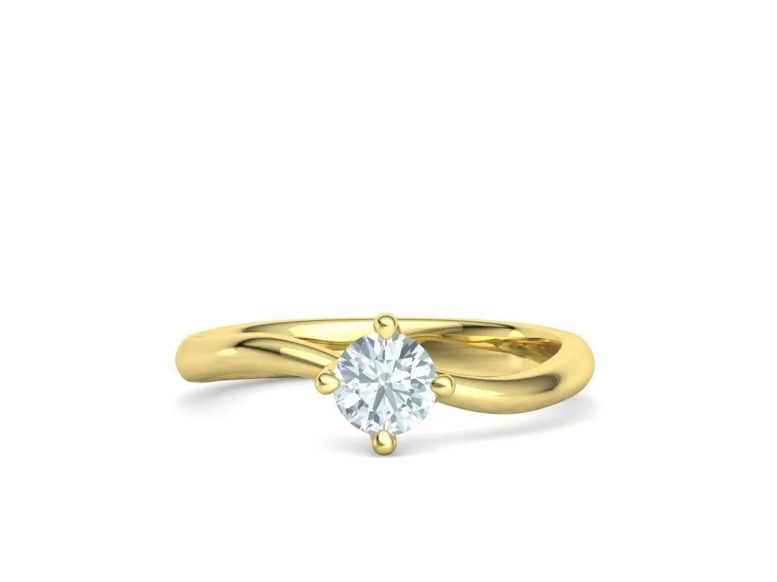 High-polished Crossed Band Solitaire Ring with a brilliant diamond, symbolizing modern elegance and sophistication, perfect for any occasion.