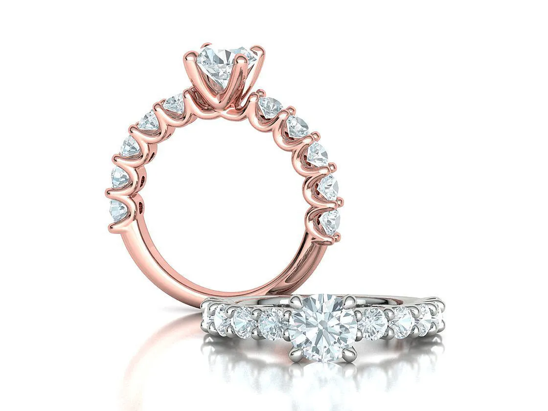 SWR-018-Eternity Solitaire Engagement Ring-3 High-polished Eternity Solitaire Engagement Ring with a brilliant solitaire diamond and eternity band, symbolizing eternal love and elegance, perfect for any occasion.