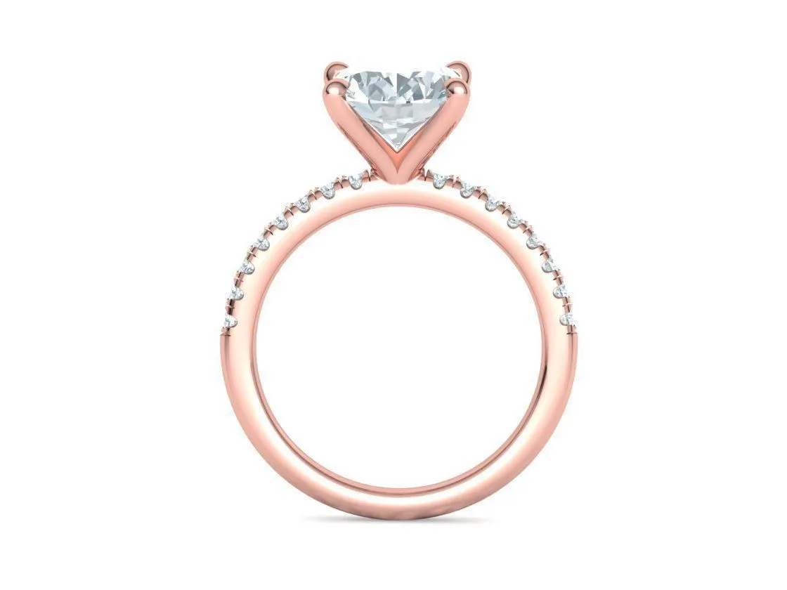 High-polished Oval Pavé Solitaire Ring with a brilliant oval solitaire diamond and pavé-set band, symbolizing luxury and elegance, perfect for any occasion.