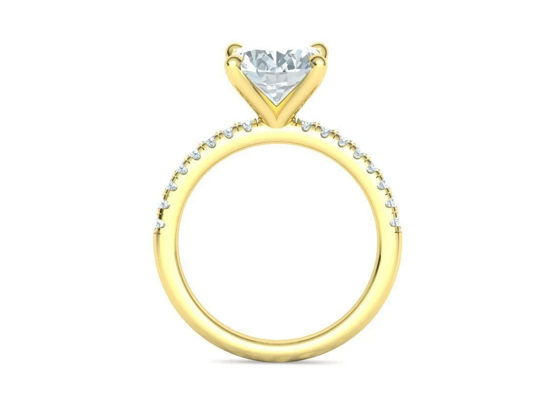 High-polished Oval Pavé Solitaire Ring with a brilliant oval solitaire diamond and pavé-set band, symbolizing luxury and elegance, perfect for any occasion.