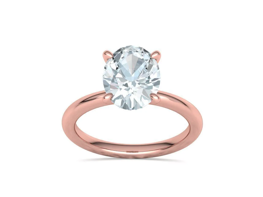 High-polished Oval Pavé Solitaire Ring with a brilliant oval solitaire diamond and pavé-set band, symbolizing luxury and elegance, perfect for any occasion.