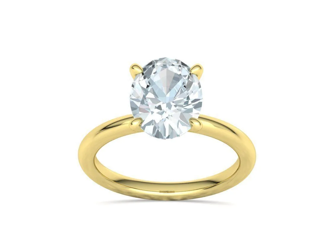 High-polished Oval Pavé Solitaire Ring with a brilliant oval solitaire diamond and pavé-set band, symbolizing luxury and elegance, perfect for any occasion.