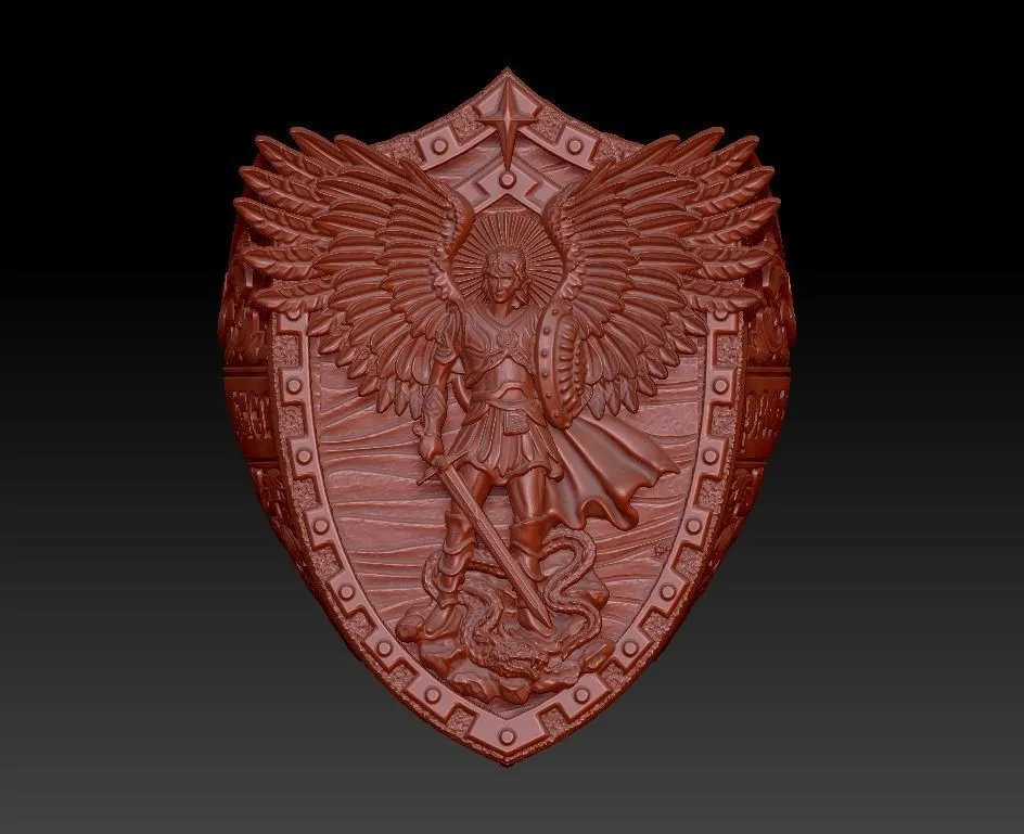 Silver ring featuring a detailed depiction of Saint Michael with dragon wings, symbolizing protection and strength, perfect for those who embrace a bold style.