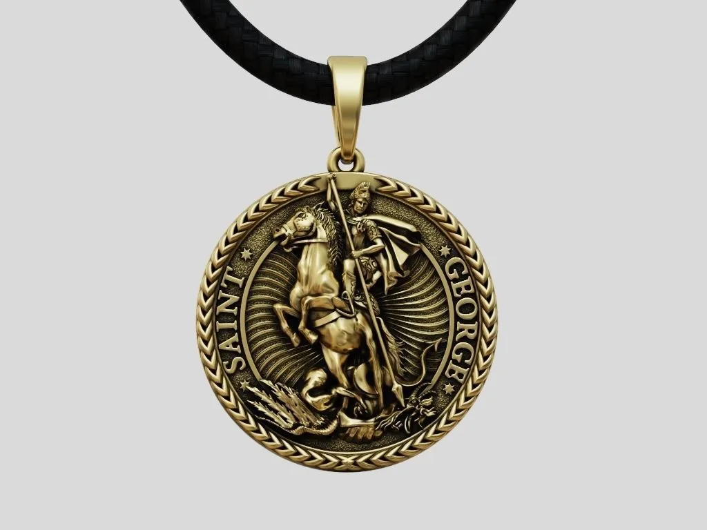 Saint George Round Pendant.-3 Silver round pendant depicting Saint George slaying the dragon, symbolizing courage and protection.