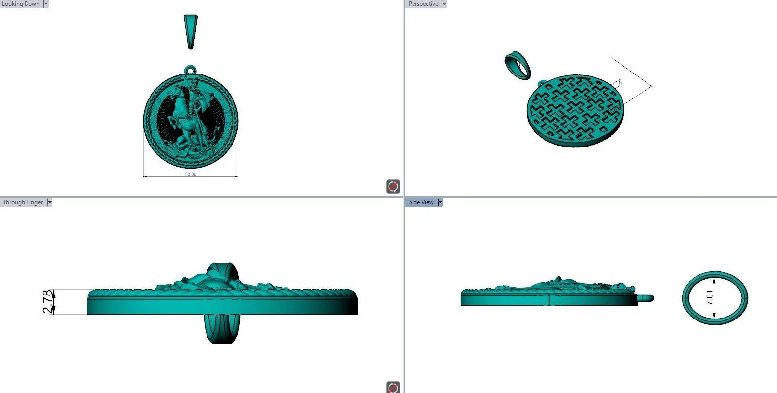 Saint George Round Pendant.-6 Silver round pendant depicting Saint George slaying the dragon, symbolizing courage and protection.