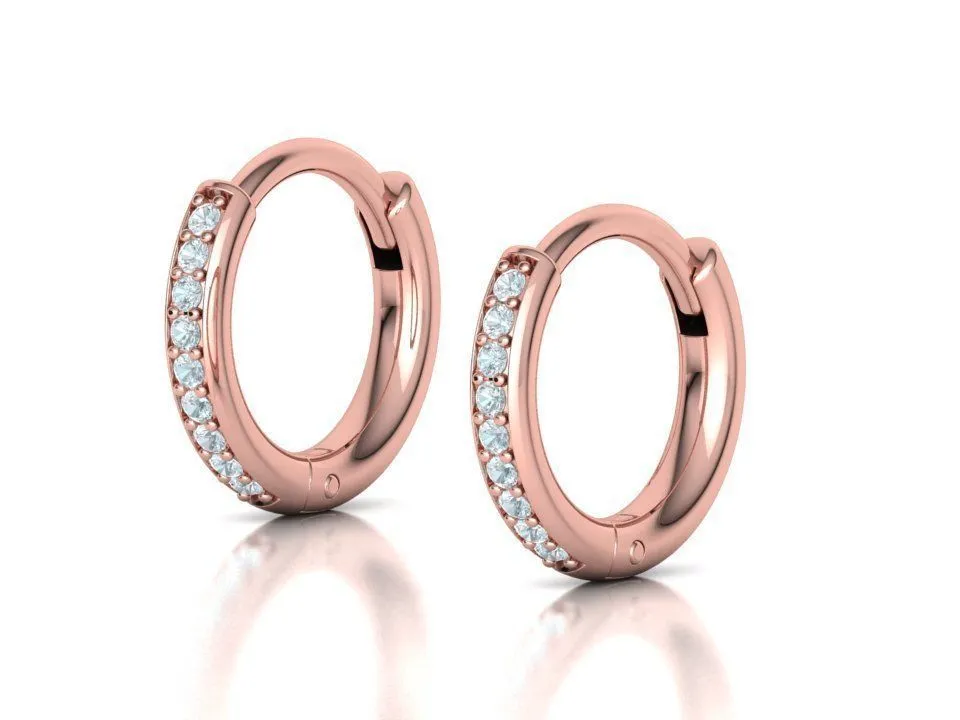 High-polished 8mm small hoop earrings adorned with diamonds, symbolizing luxury and sophistication, perfect for any occasion.