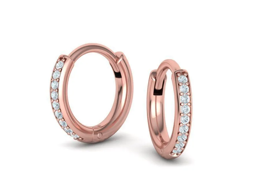 High-polished 8mm small hoop earrings adorned with diamonds, symbolizing luxury and sophistication, perfect for any occasion.