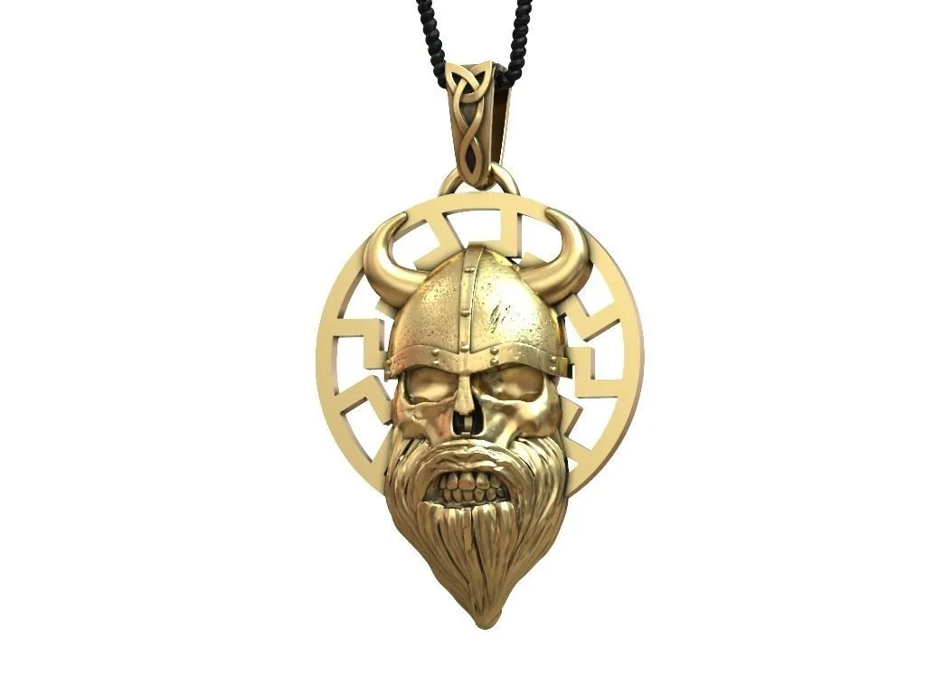 Viking Helmet Beard Scandinavian Pendant-6 Silver pendant of a Viking helmet with a detailed beard, symbolizing strength and heritage in Scandinavian design.