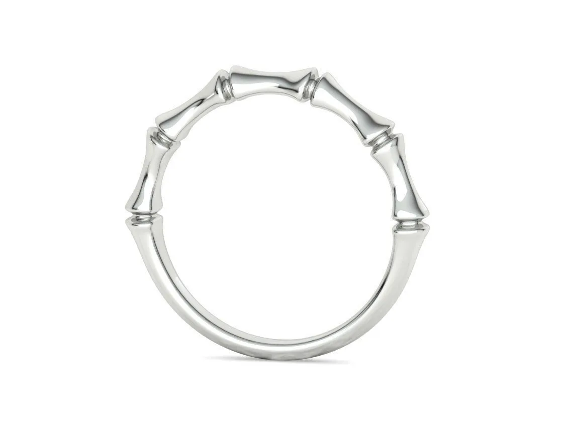 High-polished Bamboo Trace Stacking Ring with an intricate bamboo design, symbolizing nature and elegance, perfect for any occasion.