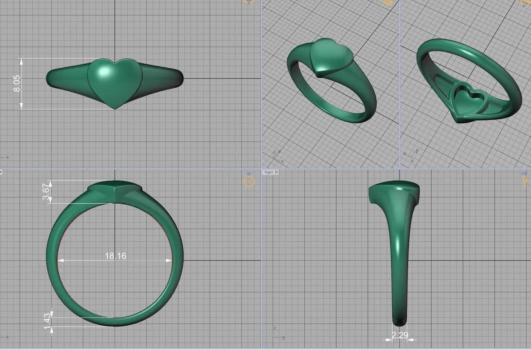 Heart Signet Women Ring in Sterling Silver 925