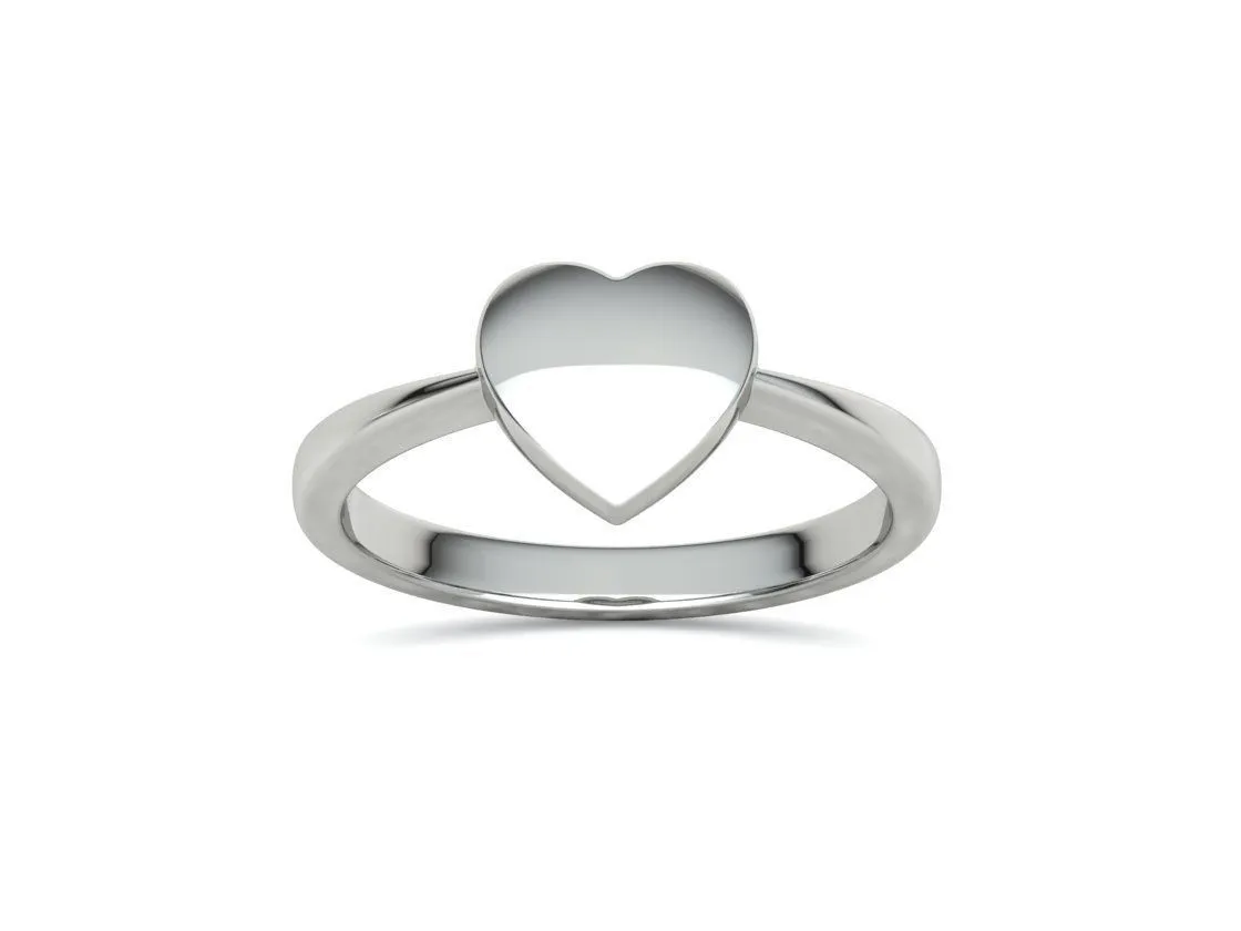 Small Heart Flat Ring in Sterling Silver 925