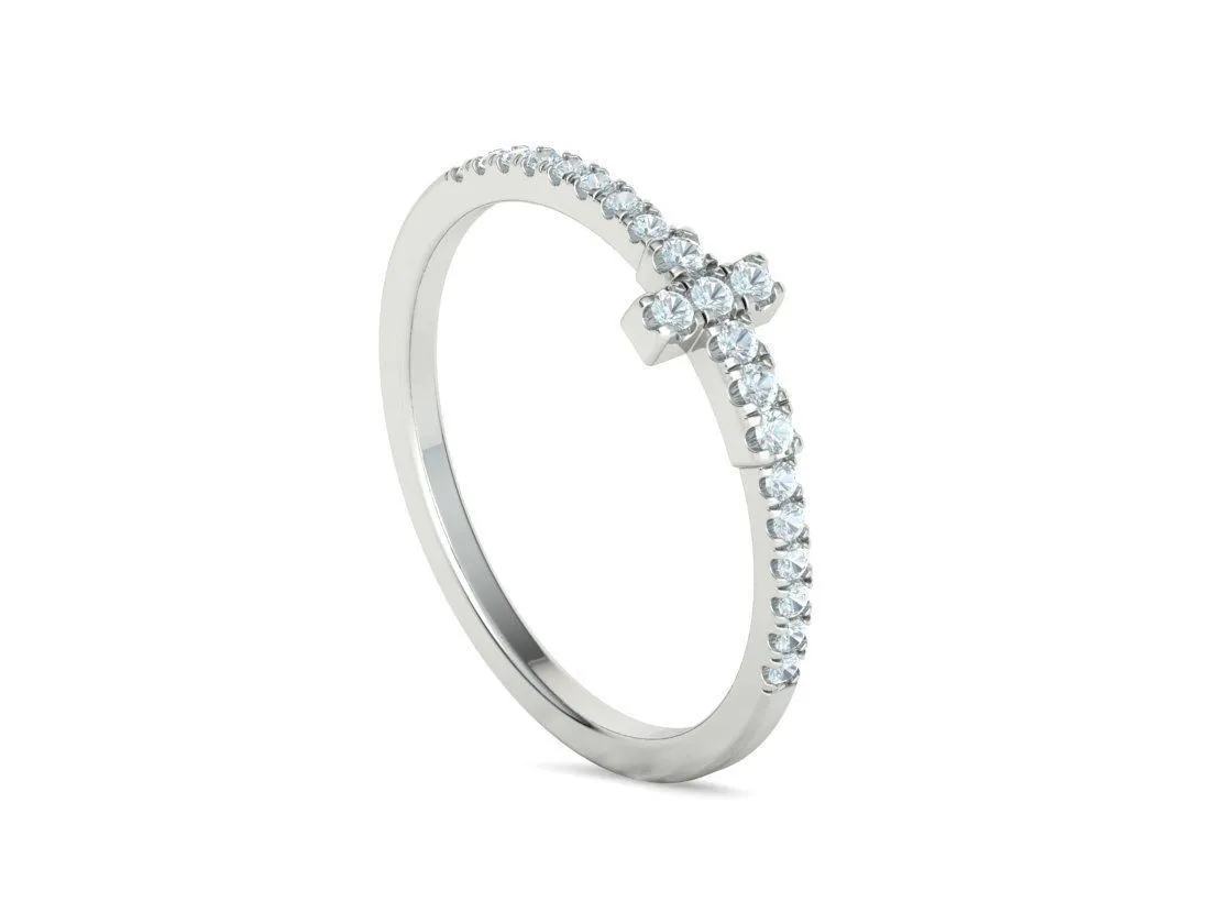 WR-008-Diamond Cross Ring French Pave-10 Diamond Cross Ring French Pave Ring in Sterling Silver 925