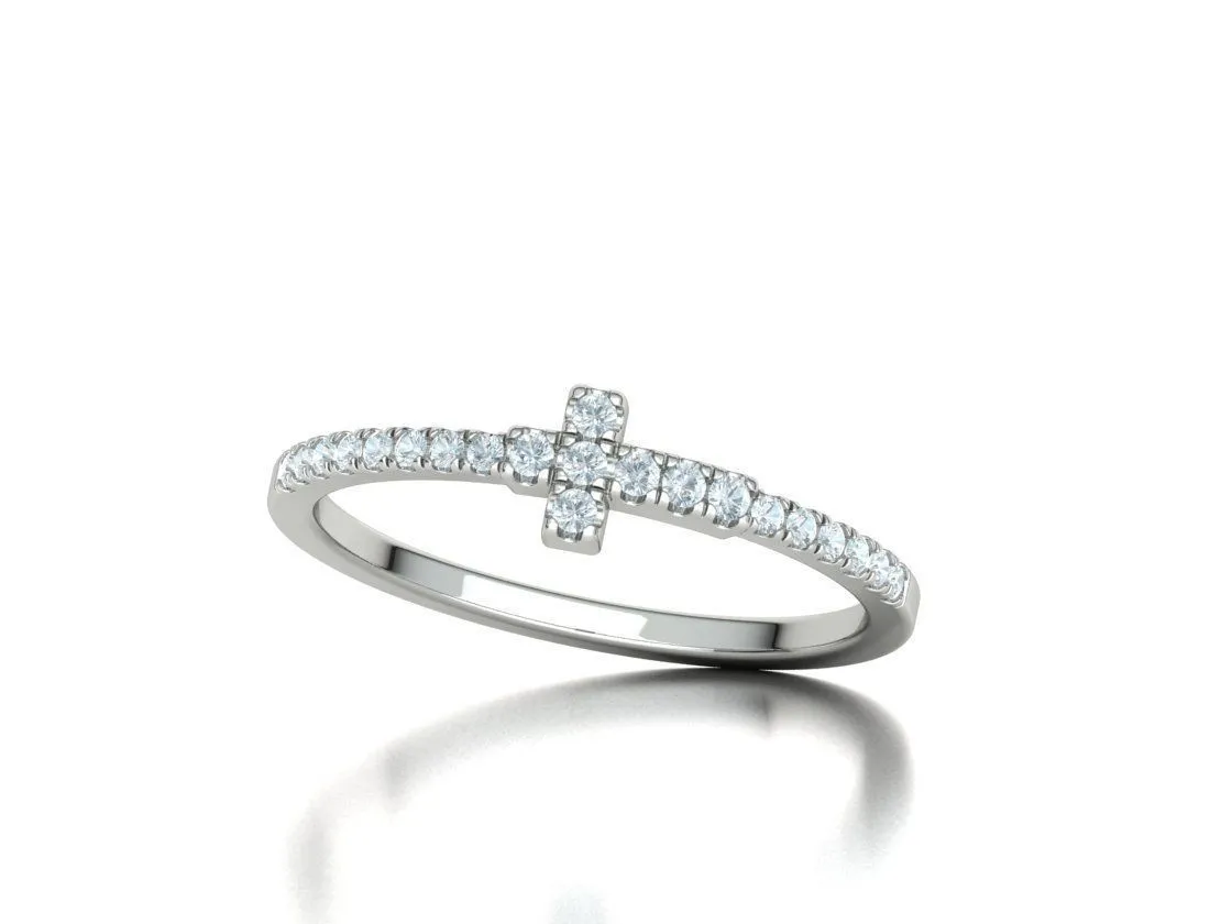 WR-008-Diamond Cross Ring French Pave-11 Diamond Cross Ring French Pave Ring in Sterling Silver 925