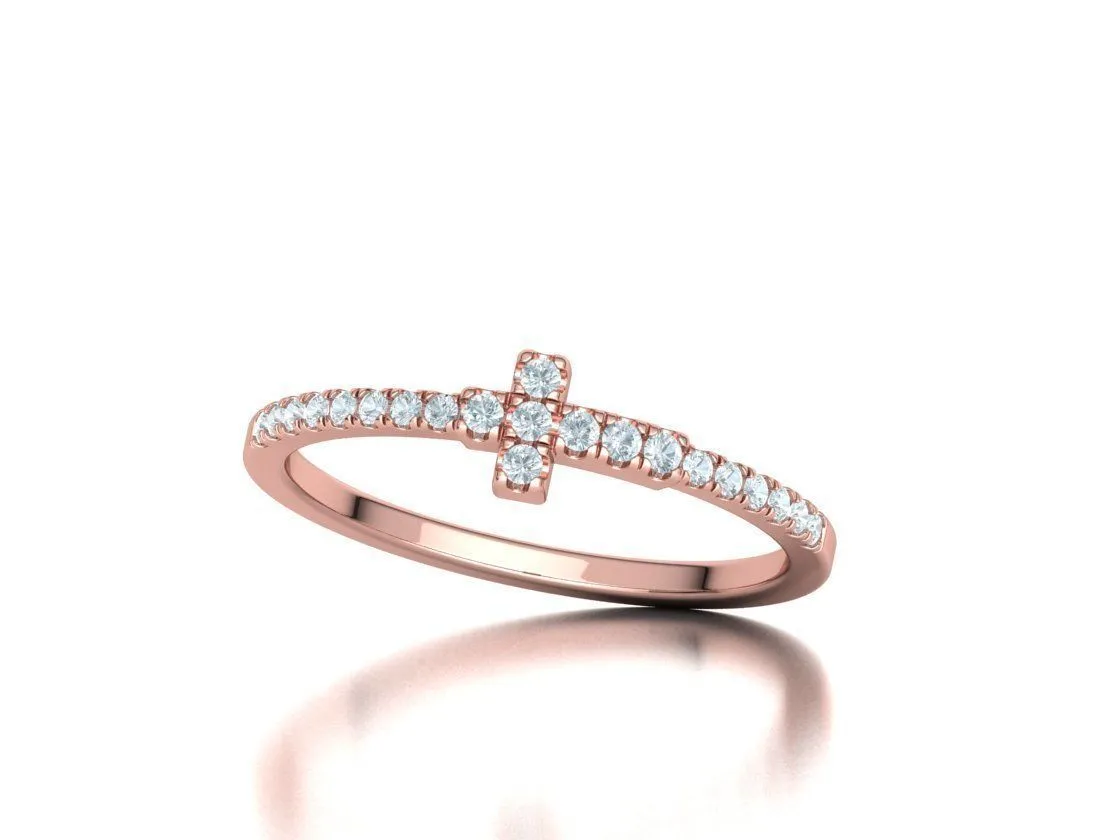 WR-008-Diamond Cross Ring French Pave-14 Diamond Cross Ring French Pave Ring in Sterling Silver 925