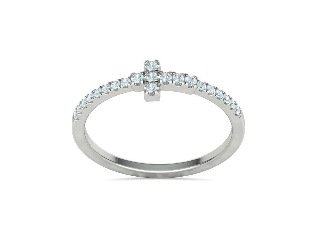 WR-008-Diamond Cross Ring French Pave-15 Diamond Cross Ring French Pave Ring in Sterling Silver 925