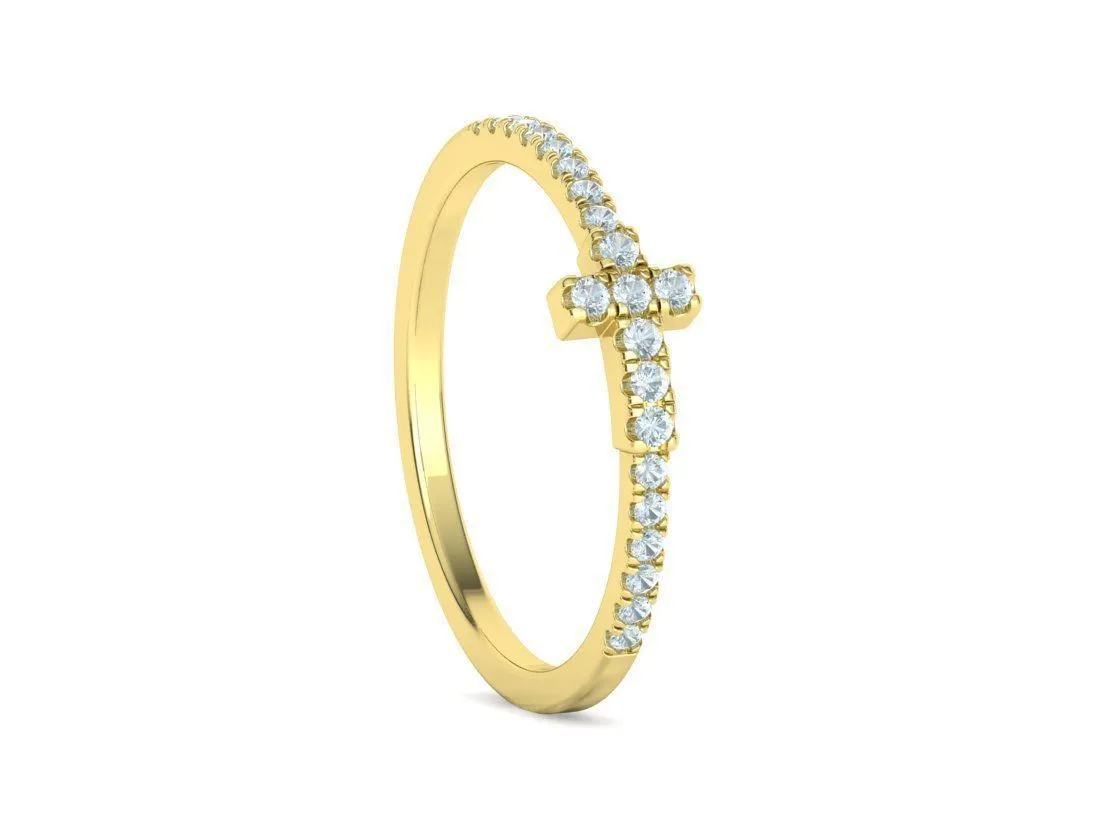 WR-008-Diamond Cross Ring French Pave-16 Diamond Cross Ring French Pave Ring in Sterling Silver 925