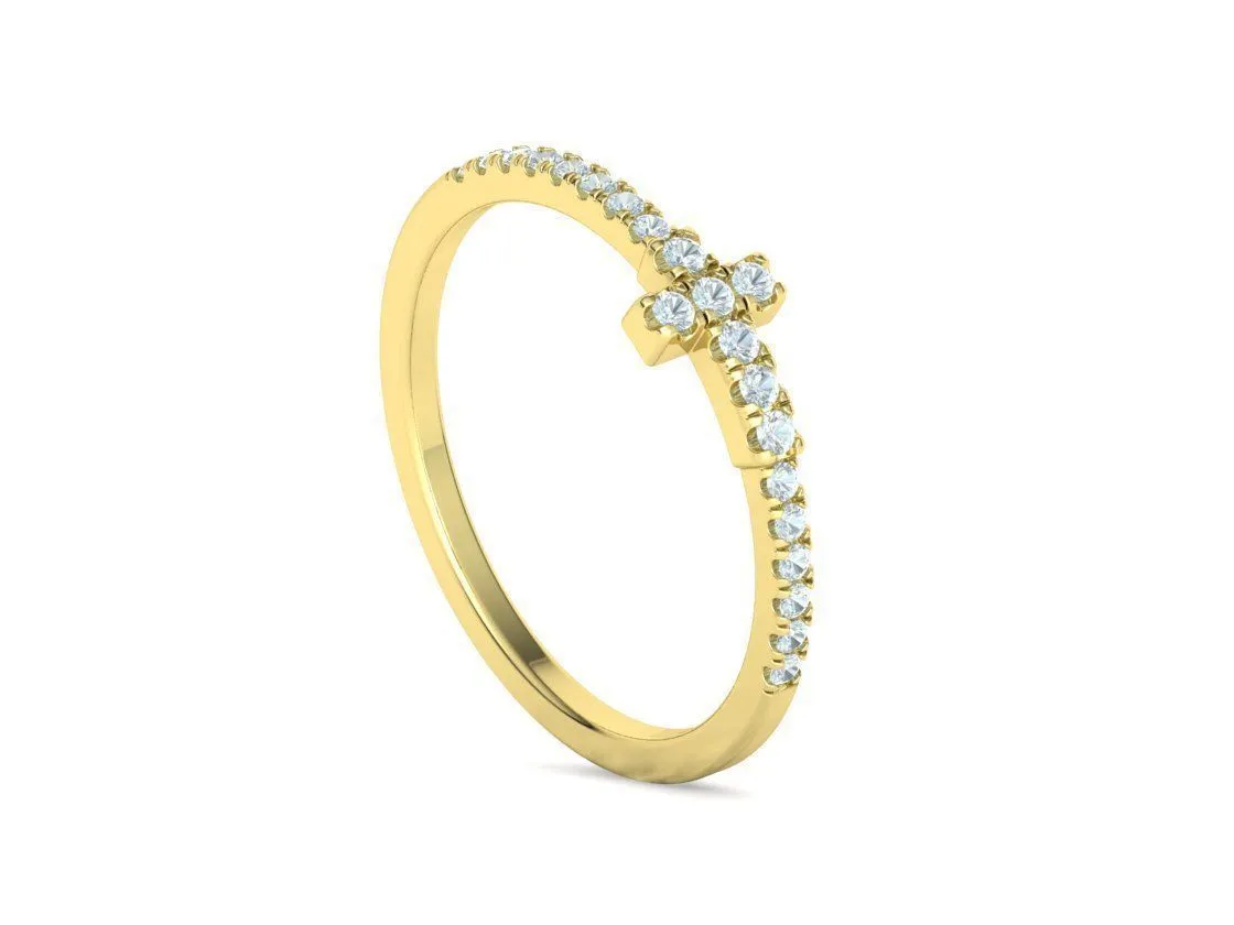WR-008-Diamond Cross Ring French Pave-19 Diamond Cross Ring French Pave Ring in Sterling Silver 925